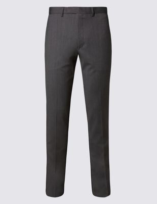 Wool Blend Modern Slim Fit Flat Front Trousers with Buttonsafe&trade;